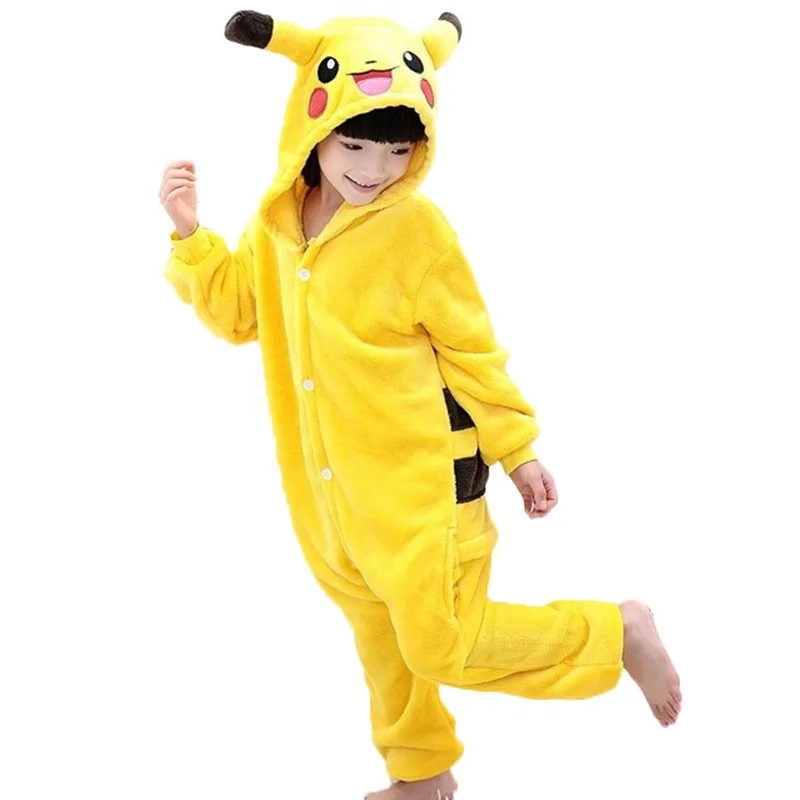 EOICIOI New Flannel pyjama font b baby b font girl pyjama set Pikachu Stitch cosplay Hooded