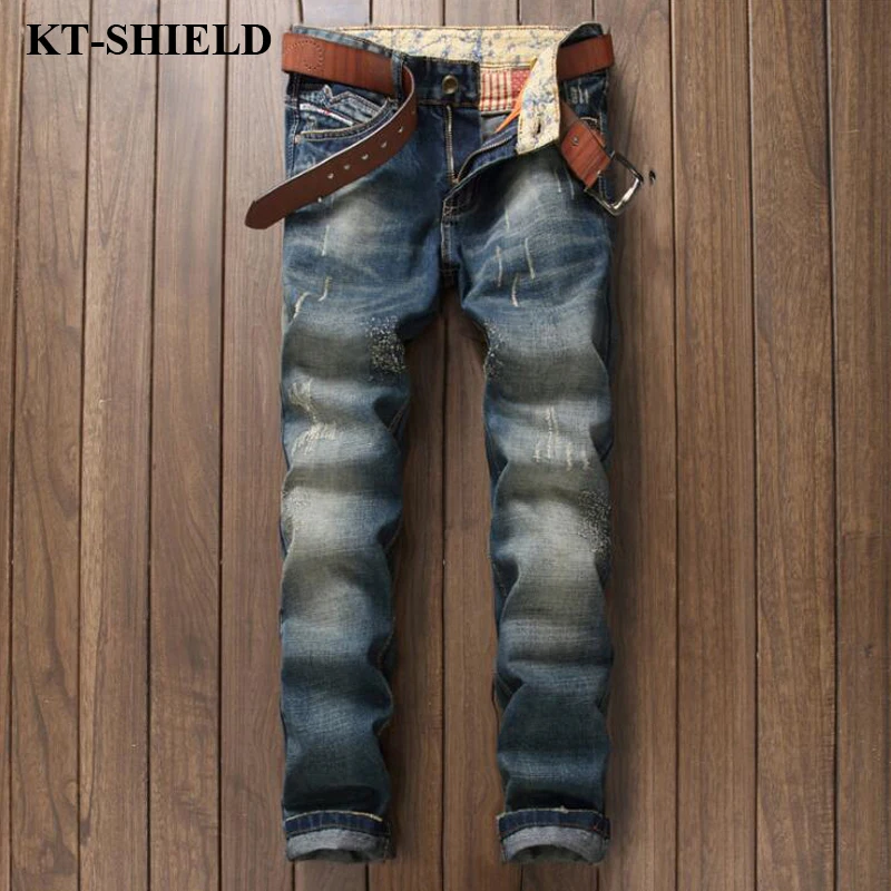Spring Mens Denim Pans Brand Fashion Biker Ripped Jeans Homme Trousers Cotton Male Hip hop European
