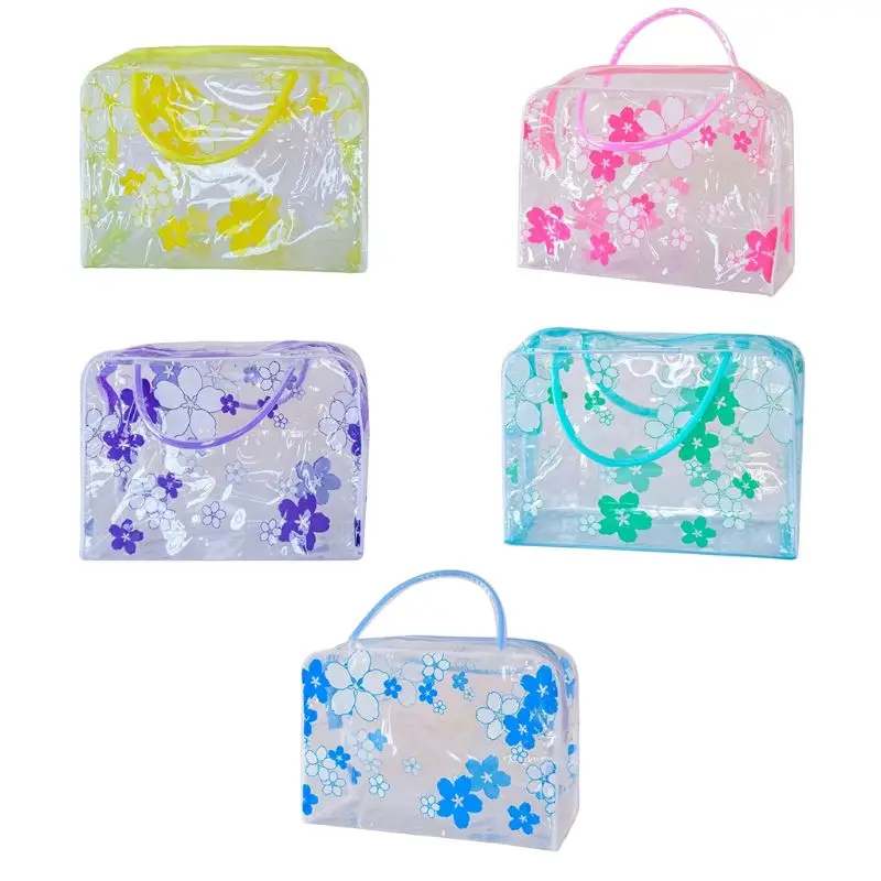 

Women Clear Toiletry Wash Bag Floral Print Travel Makeup Bag Lady Girls Waterproof PVC Cosmetic Holder Storage Organizer Handbag