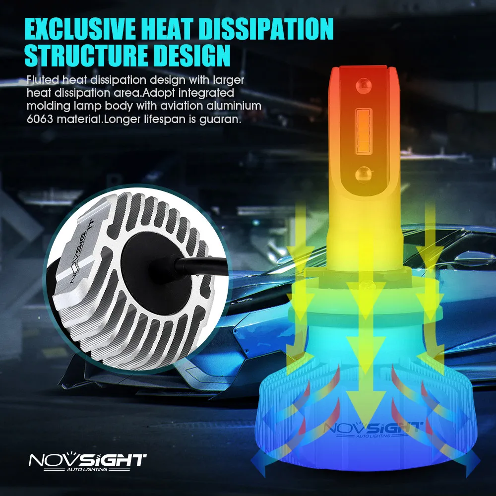 Светодиодный фонарь NOVSIGHT H11 H8 для авто 2 шт. 10000LM 12 В 24 50 Вт 6500 К белый H4 H7 HB3 HB4