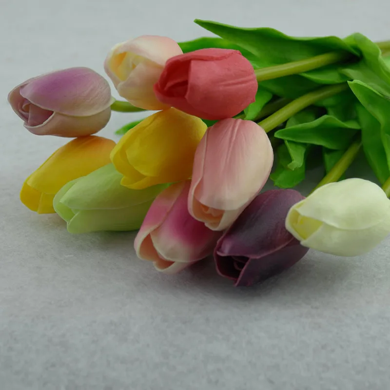 

Anti-true flower dried flower simulation tulip home decoration wedding supplies single PU handmade tulips 32cm mother's day