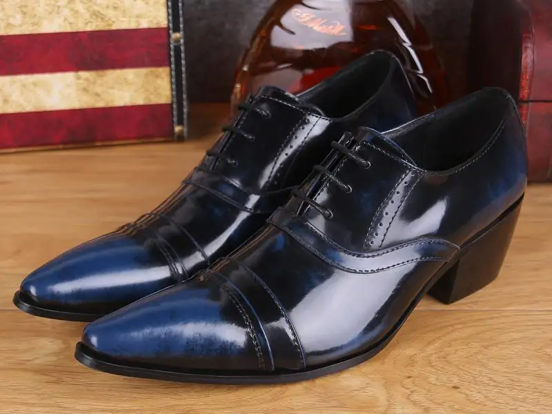 

Blue/Green Men's Pointed Bright Leather Shoes Business Dress Lace-up Shoes Men's Casual Shoes