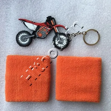 

7 colors Oil Fluid Tank Cover Sleeve wristbands+3D Rubber Keychain Key for KTM Back Small Brake Clutch Reservoir Cover Sock Cuff
