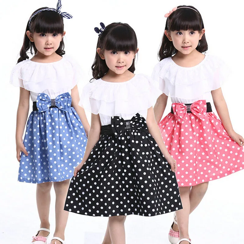 

2019 New summer hot sale girls casual lace layered dot princess dress 4-13 age children fashion cute vestidos kids clothes