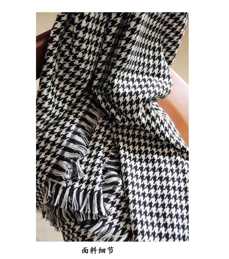 Роскошный брендовый шарф для женщин в клетку bufandas mujer, черный теплый шарф с узором "гусиная лапка", женские зимние шарфы, шали, одеяло, шарф