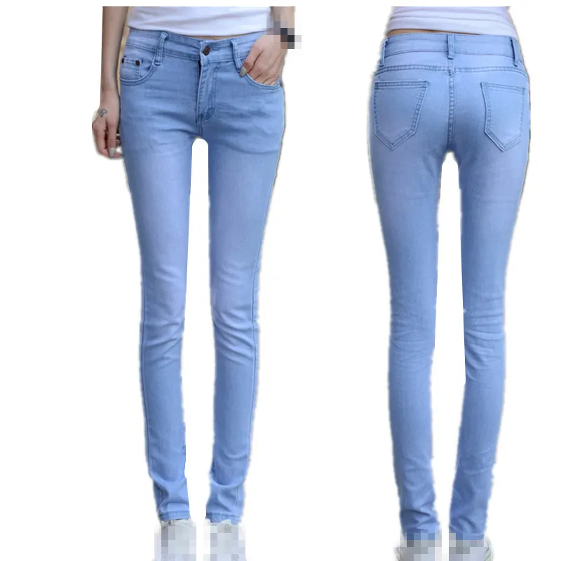 

B2073 2019 spring autumn Korean version new women slim and thin pencil students light blue elastic jeans cheap wholesale