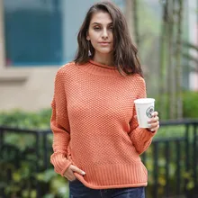 2019 new autumn temperament loose solid color sweater women's large size temperament bat sleeves trendy pullover yellow sexy pullover bat sleeves loose jumper