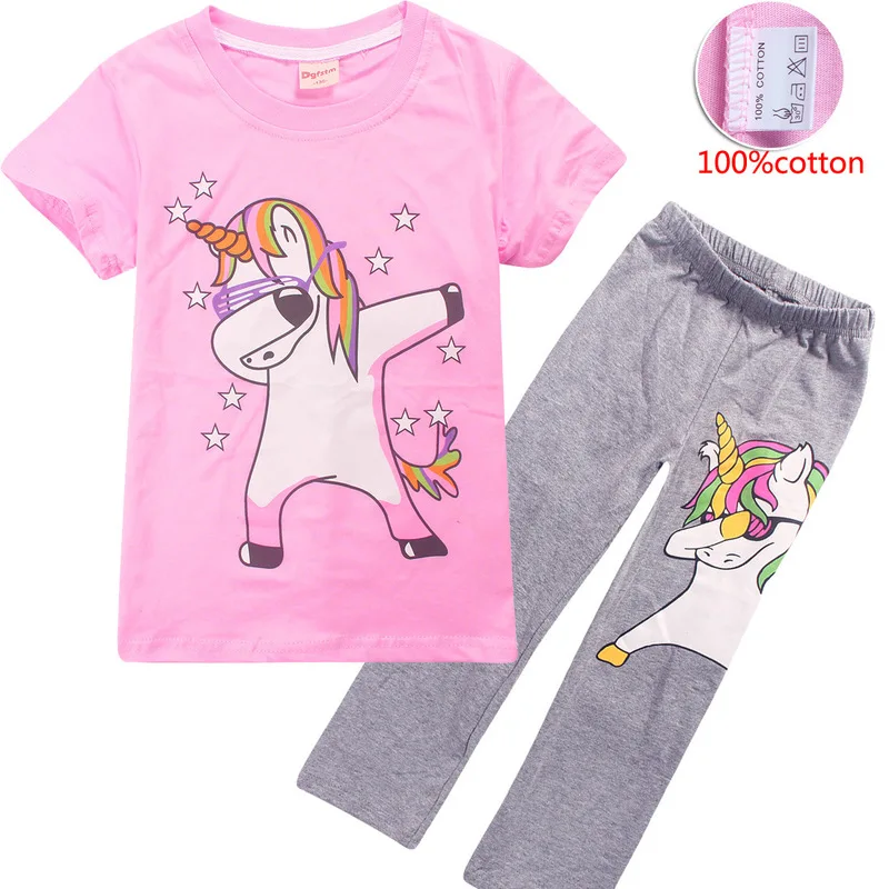 Детская Пижама с единорогом летняя одежда для сна девочек Harajuku Jojo Siwa|Комплекты