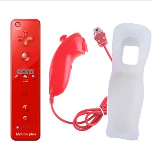 Red 2 в 1 беспроводной пульт дистанционного управления для nintendo для wii контроллер Nunchuk Встроенный Motion Plus с силиконовым чехлом контроллер подарок - Цвет: Red