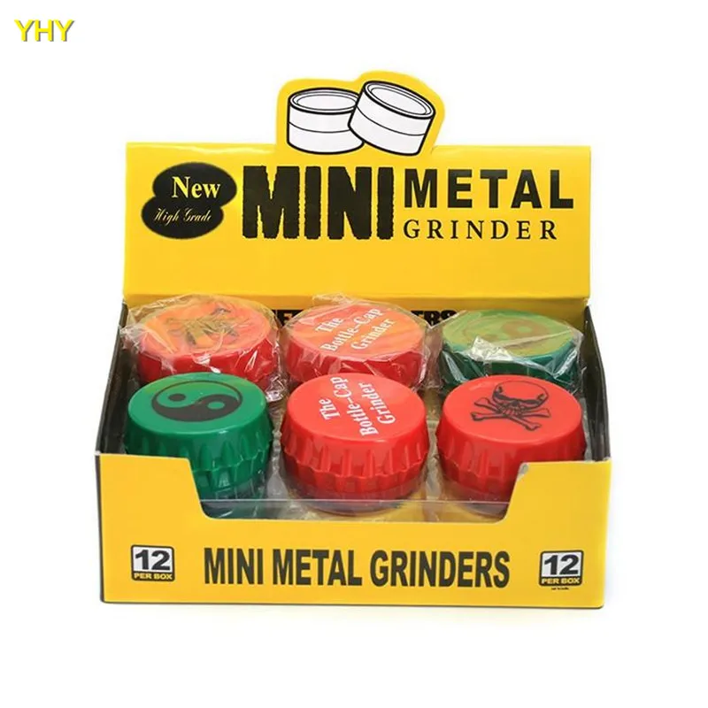 The bottle cap grinder Mini Metal Grinders for Tobacco 2 layer Dry Herbs Grinder Crusher Herbal Smoking Accessories Grinders 01