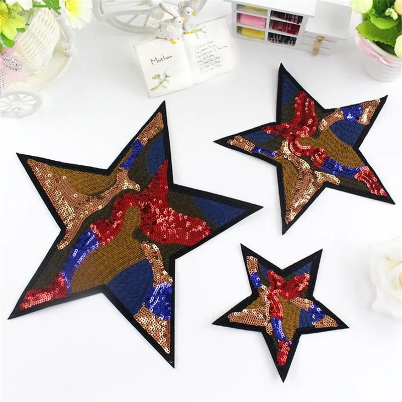 Fashion clothes embroidery flower patch 25cm star color sequins fabric badges diy deal with it patches for clothing freeshipping | Дом и сад