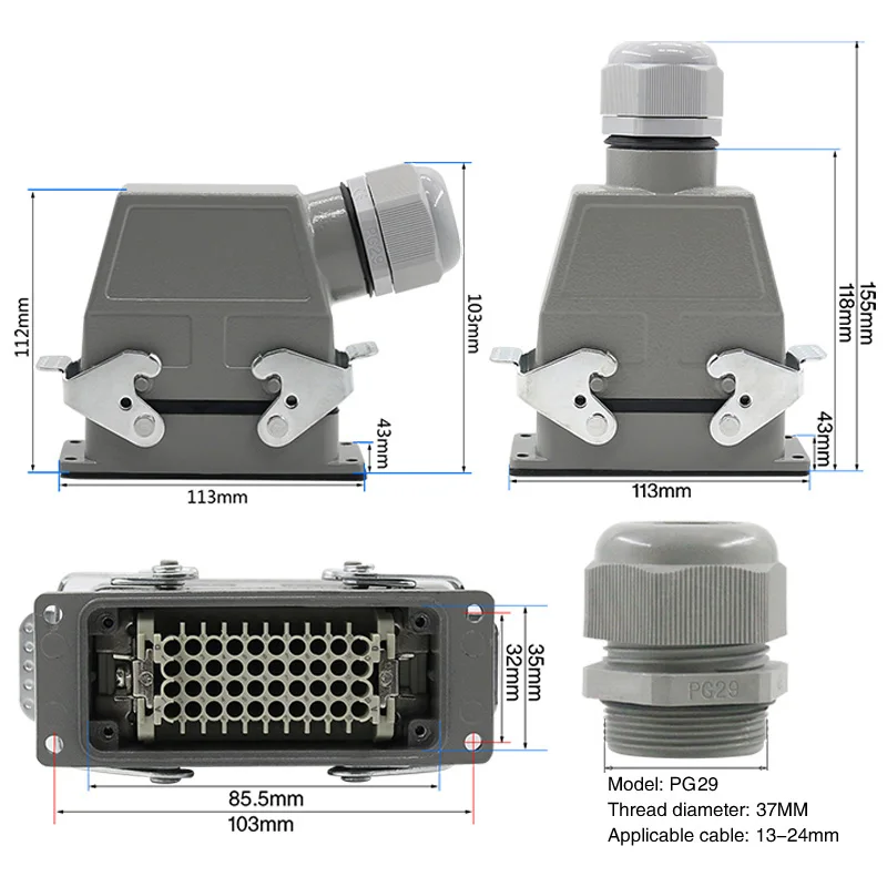  Conector de alta resistencia 72-core rectangular prensado en frío hdc-hdd-072 aviación enchufe indu
