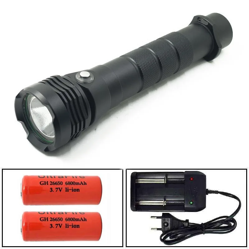 

26650 Torch XHP50 LED Dive Flashlight Scubadiving Tactical Lantern With 26650 Battery + Charger For Camping Diver Swimming