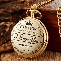 Винтажные карманные часы мужские для моего сына I Love You золотые часы для детей детские карманные часы ожерелье цепочка детские подарки на
