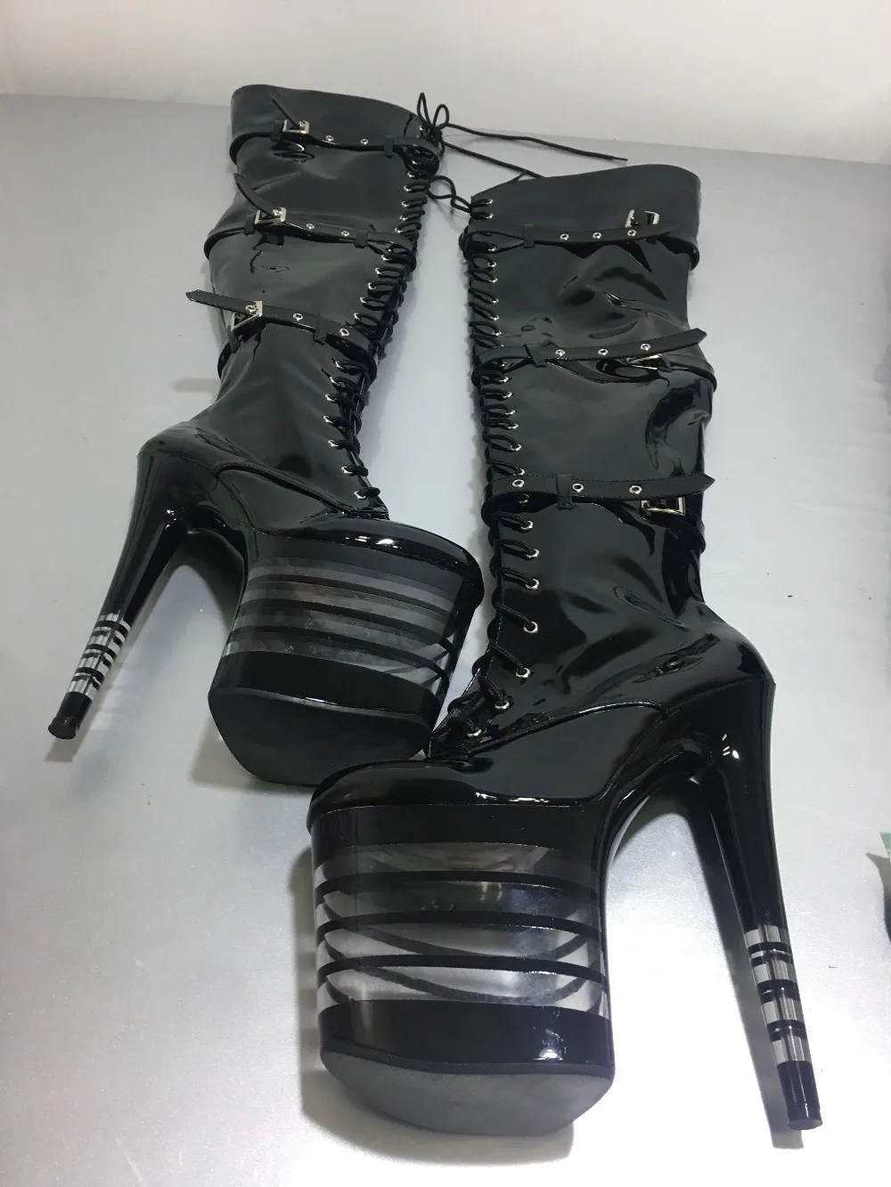 Новая женская обувь на высоком каблуке 20 см, пикантные Соблазнительные танцевальные туфли выше колена для ночного клуба, принцессы