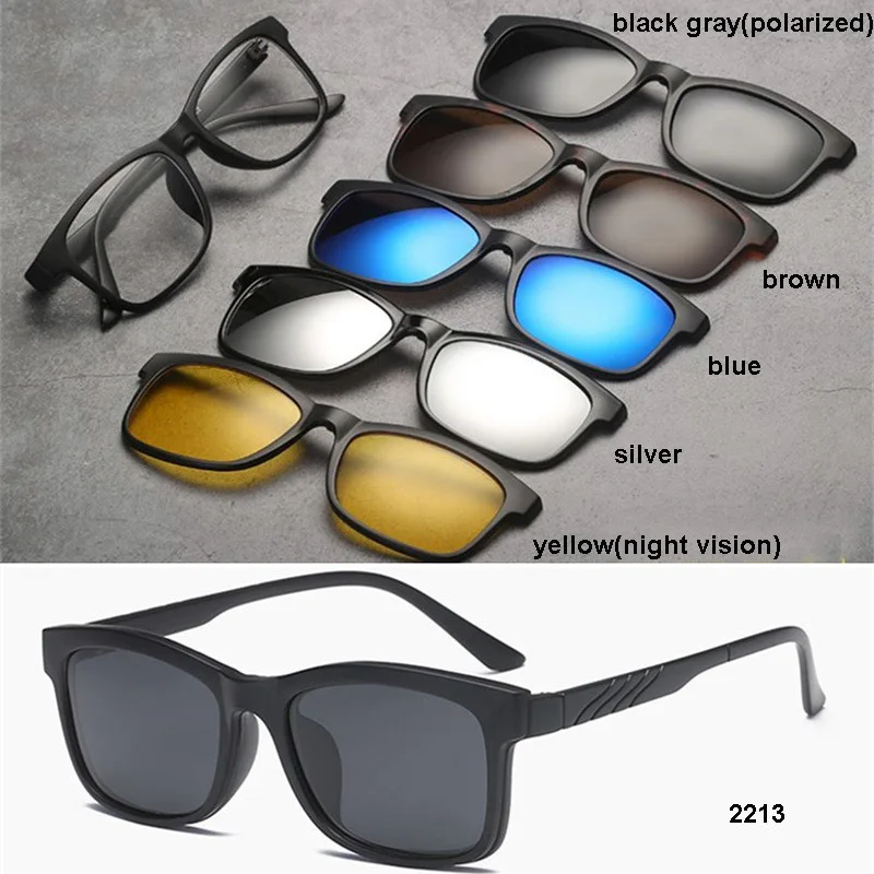 Brightzone, новинка, 5 в 1, круглые поляризованные солнцезащитные очки, для женщин, фирменный дизайн, для мужчин, магнитная застежка, очки, линзы, Роскошные, хиппи, большие размеры - Цвет линз: 2213
