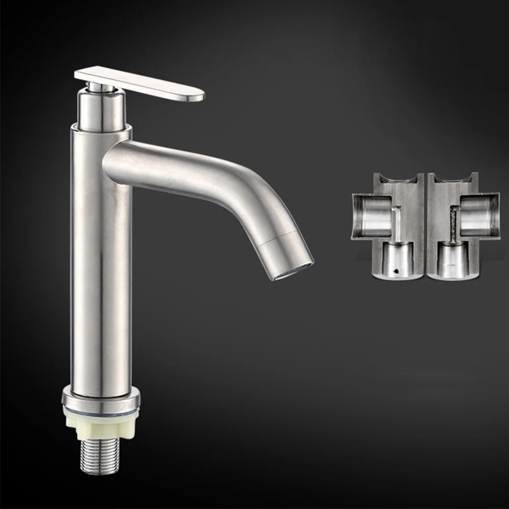 

Water Tap Kitchen Modern Elegant Basin Faucet Handle Single Cold Deck Mounted Bathroom Mixer Toilet Useful Stainless Steel Sink