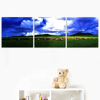 

3PCS No Frame Grassland Horses Landscape Wall Painting Home Decor Blue Sky White Cloud Canvas Painting Diningroom BedroomArtwork