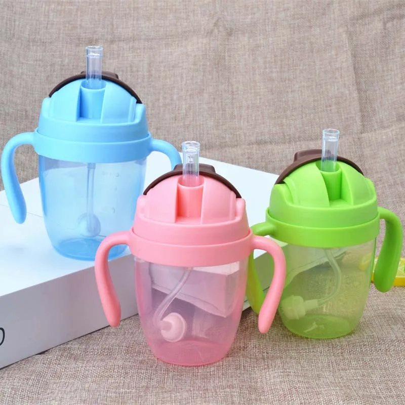 

300ml Cute 360 Degree Sippy Baby Feeding Cup with Straw Children Learn Feeding Drinking Bottle with Handle Kids Training Cup