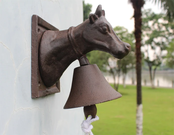 Us 92 0 Cast Iron Ornate Ox Head Door Bell Rusty Welcome Dinner Bell Wall Mount Cottage Farm Patio Garden Gate Decor Brown Animal Rural In Wind