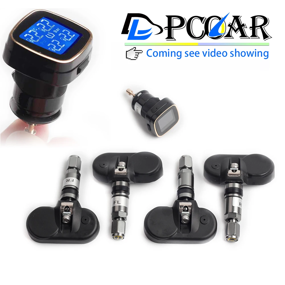 

DLCLH Cigarette lighter LED TPMS Car detector dvr Tire Pressure Monitoring System 4 internal sensor Diagnostic-tool