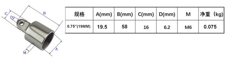 Yacht нержавеющая сталь 19 мм крышка морское крепление для судна аппаратные трубы глаз Конец Bimini топ 1 шт