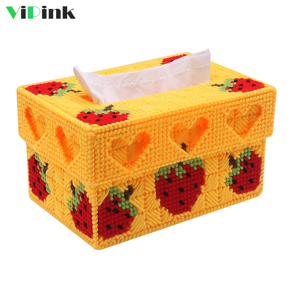 

Handmade DIY Strawberry Tissue Box Cover Napkin Holder 3D Cross Stitch Kits Embroidery Needlework Sets Home Table Decoration