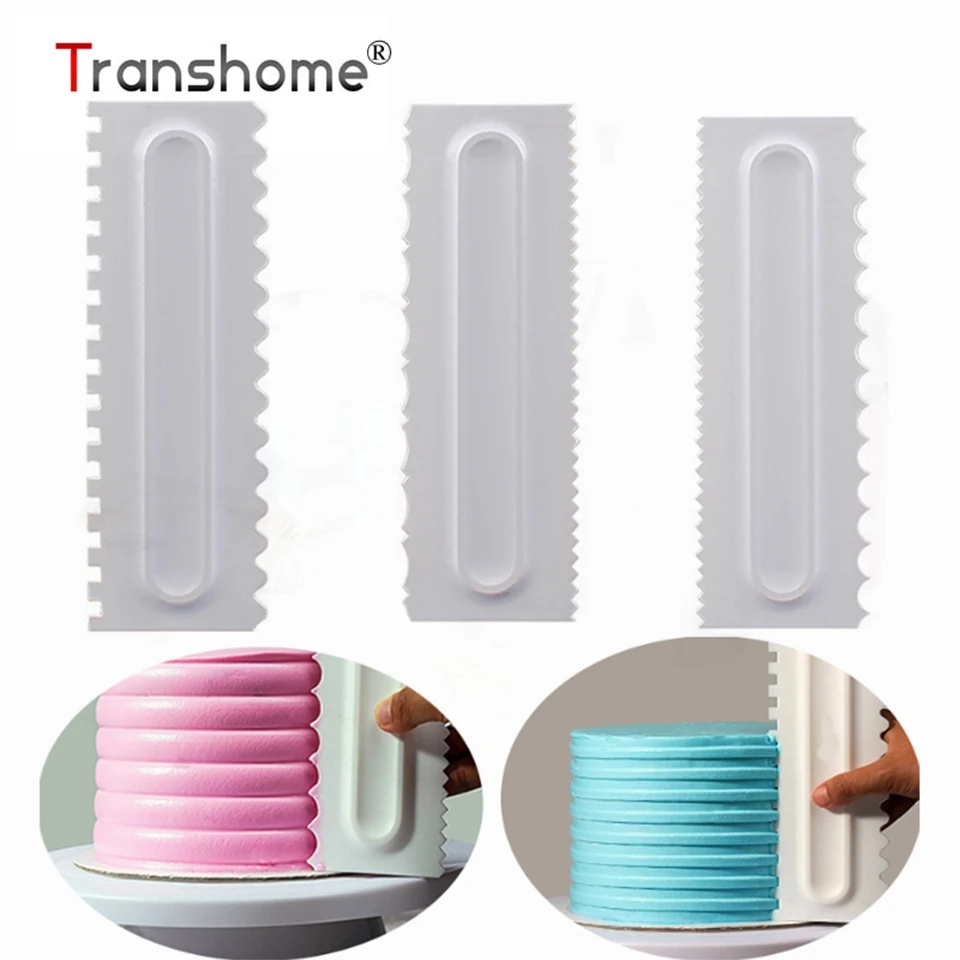 

Transhome Cake Scraper 3Pcs/Set Cake Decorating Comb Icing Smoother Fondant Spatulas Cake Edge Smoother Cream Scraper Cake Tools