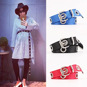 

Coloured canvas metal hole buckle belt, leisure belt luxury fashion Ladies belts, hollowed out belt women, wild decorative canvas belts luxury fashion punk long belt