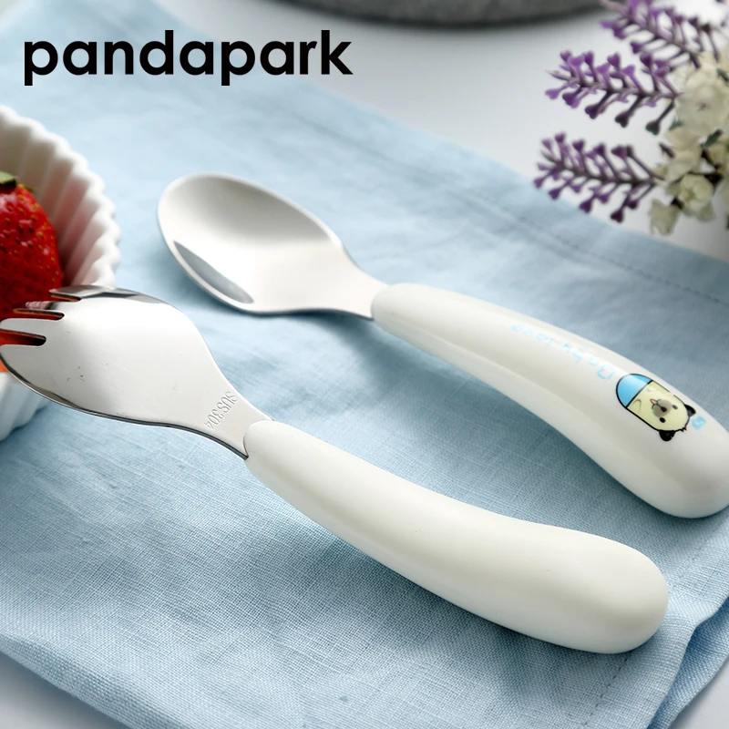

Pandapark Cartoon Children's Dinnerware Set 304 Stainless Steel Spoon and Fork Kit PP Cutlery Box Portable Kid Kit PPS009