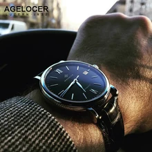 AGELOCER automatic Watches Branded Mens Classic 24cm Leather Strap Self Wind Male Mechanical Watch Fashion Simple