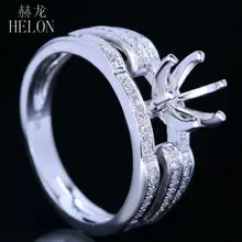 HELON Solid 10K White Gold Women Jewelry 5.5-6.5mm Round Semi Mount Genuine Natural Diamond Engagement Wedding Fine Ring Setting