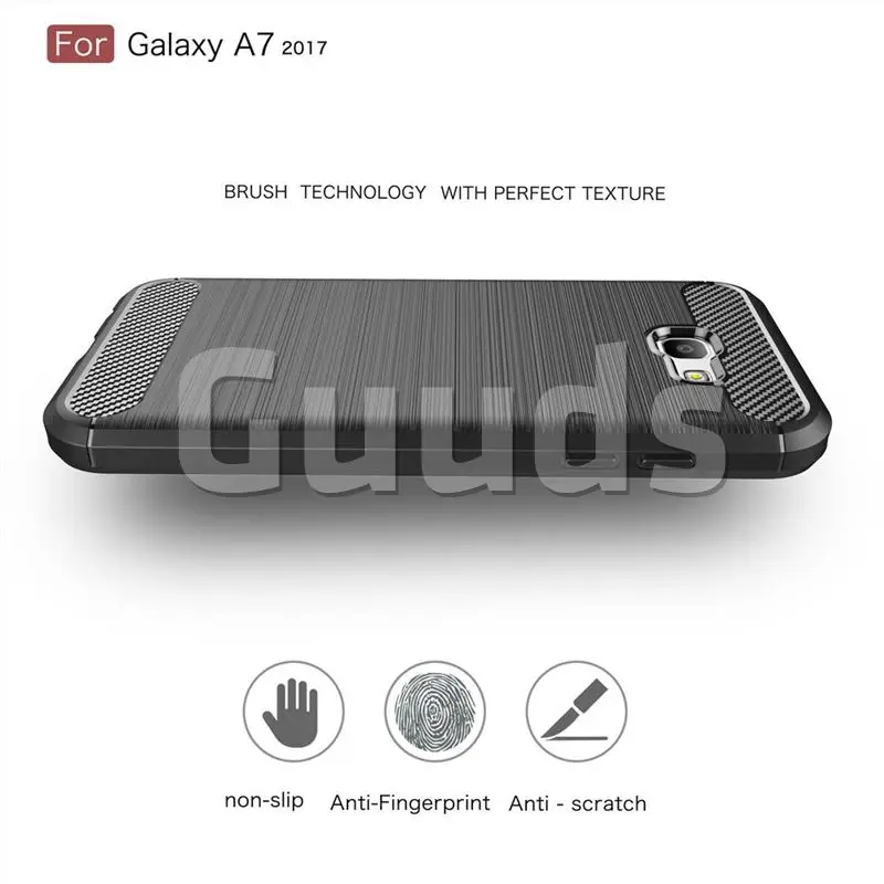 Luxury Carbon Fiber Brushed Wire Drawing Silicone TPU Back Cover for Samsung Galaxy A7 2017 A720 (Black)