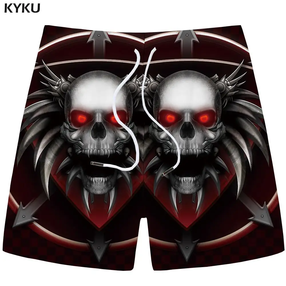 

KYKU Brand Skull Shorts Men Black Metal Cargo Shorts Beach 3d Printed Shorts Anime Casual Fitness Mens Short Pants Summer 2018