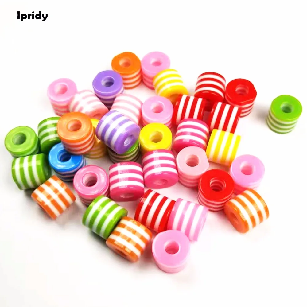 

Ipridy 50Pcs/lot 10x8.9mm new Fashion Cylindrical with Resin Beads,Mixed Eye Pattern Stripe Beads fit DIY Jewelry Making