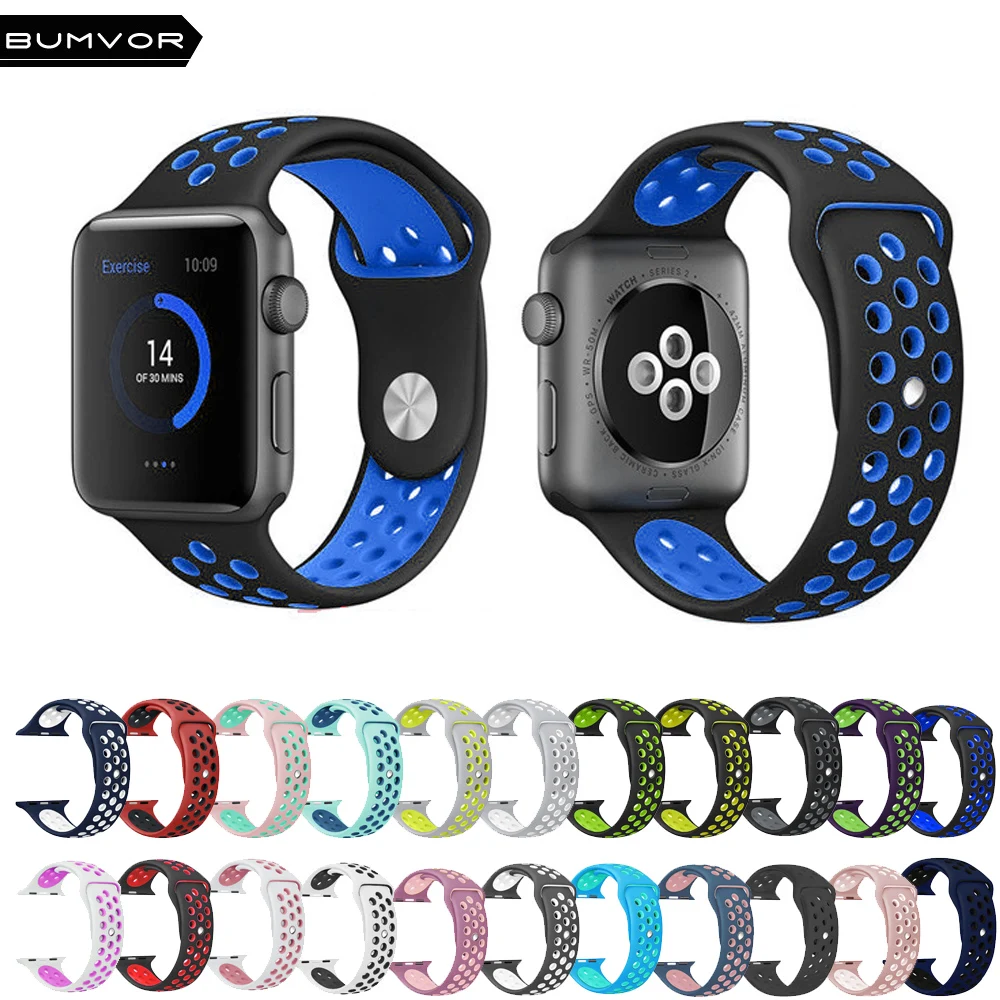 Спортивный силиконовый ремешок BUMVOR для Apple Watch 44/40/42/38 мм часов iwatch 4/3/2/1 резиновый