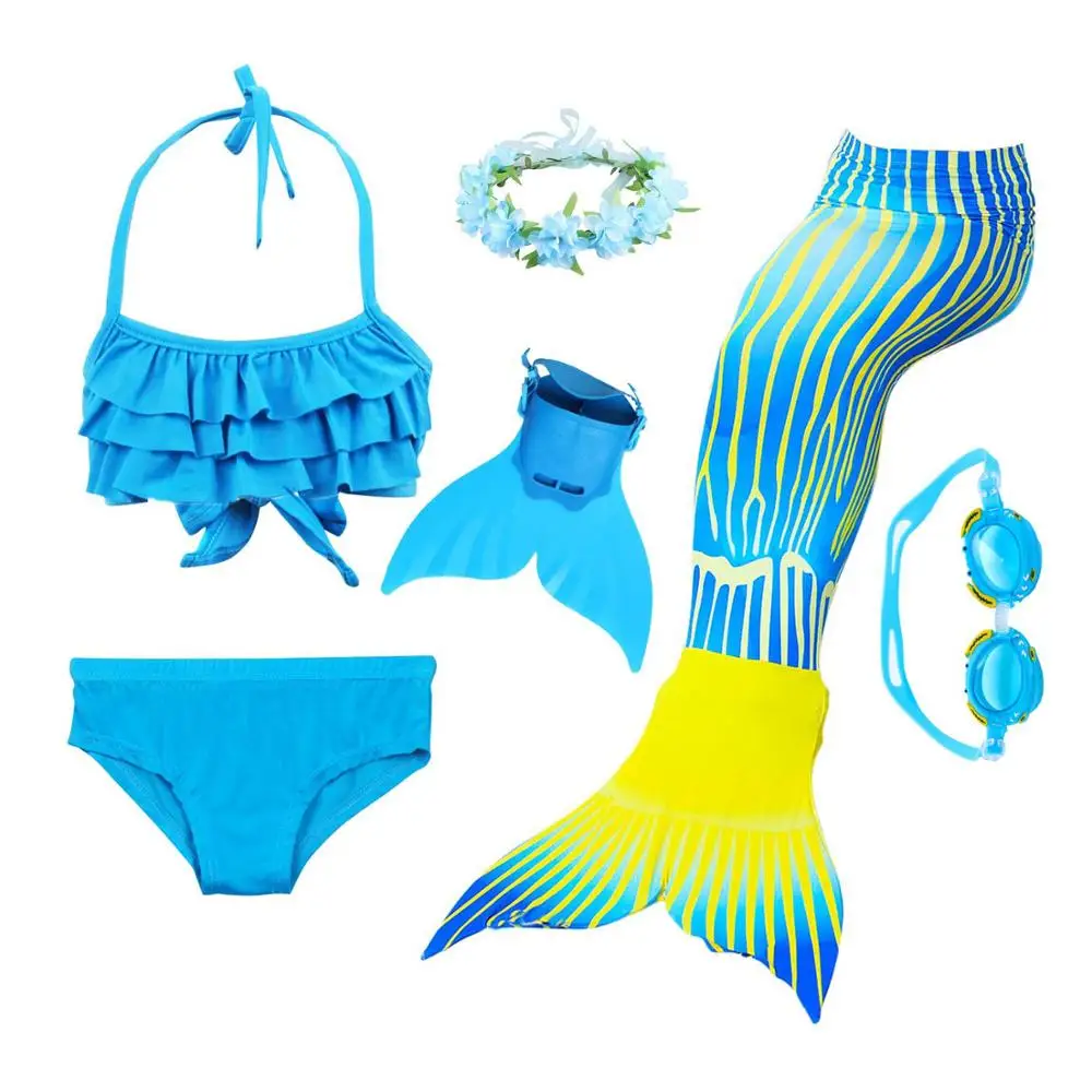 Детский купальный костюм с хвостом русалки для девочек, купальный костюм-бикини, купальный костюм с хвостом русалки - Цвет: tails5-6pcs