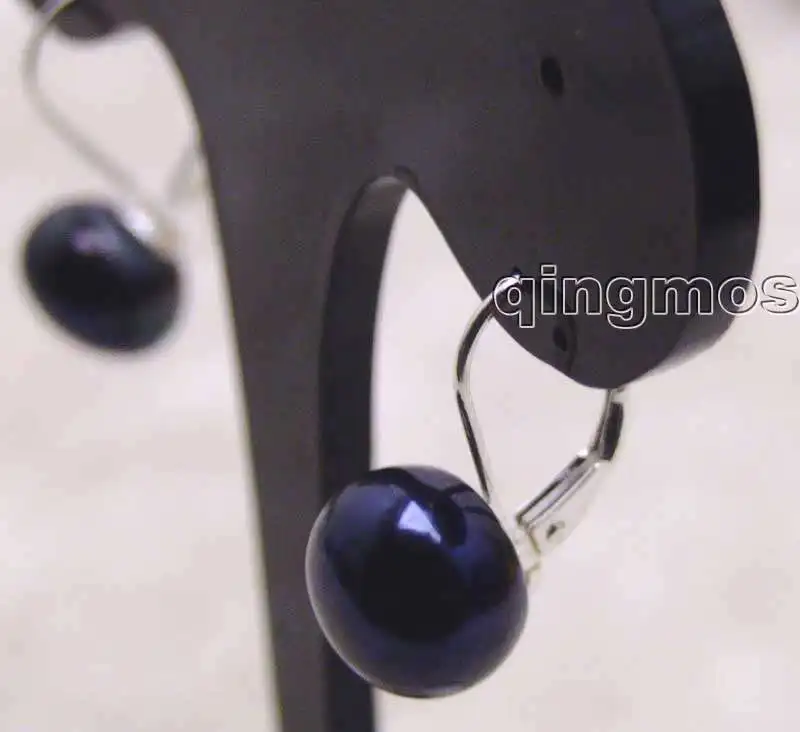 

SALE Big 8-8.5MM Black natural flat pearl with Stering Silver 925 leverback Earring-ear369 wholesale/retail Free shipping