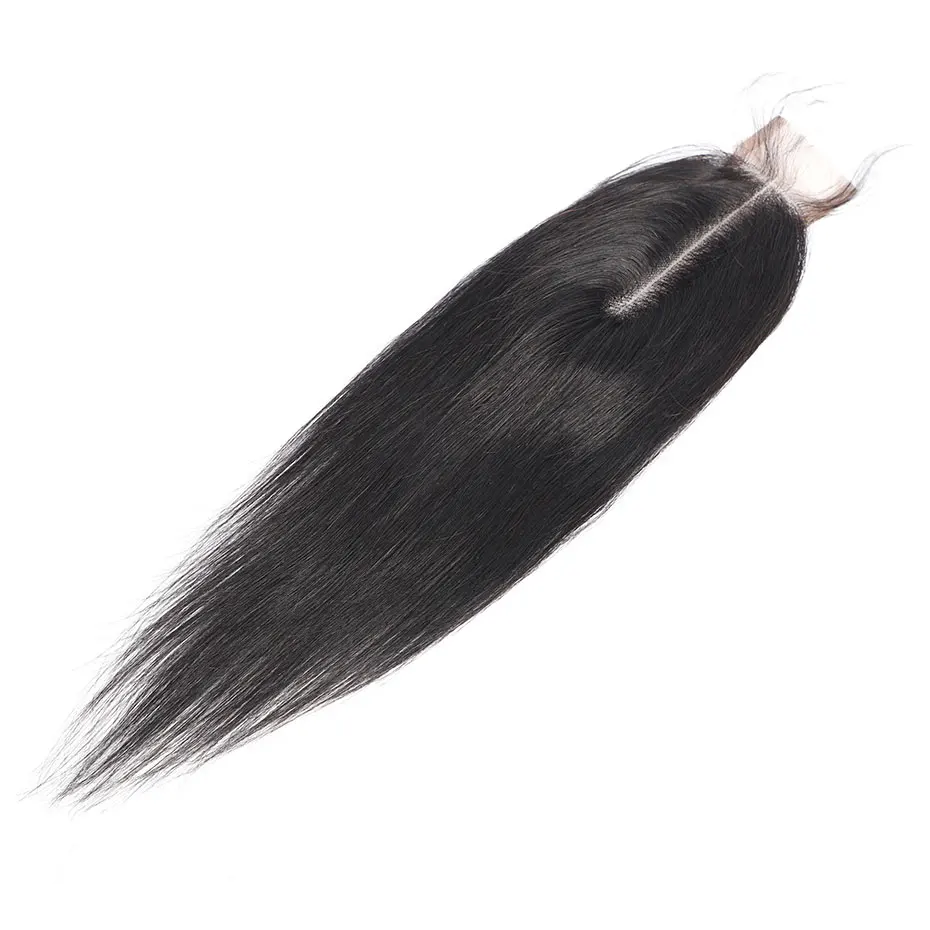 Remy человеческие волосы прямые 8-22 дюймов 2*6 кружева закрытие натуральный цвет перуанские накладные пучки волос 1 шт./лот