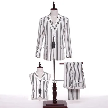 

New men's suit white red and black stripes lapel single-breasted men's business office suite (jacket + pants + vest) custom made