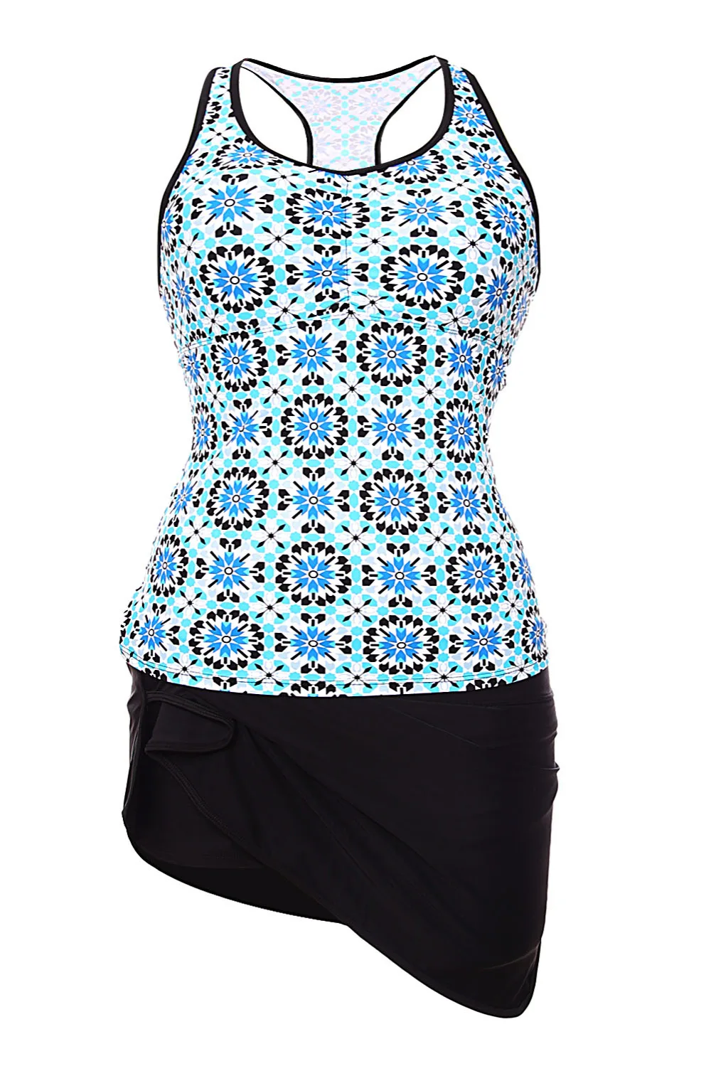 Abstract-Print-Racerback-Tankini-Blue-Skort-Swimsuit-LC41968-4-1