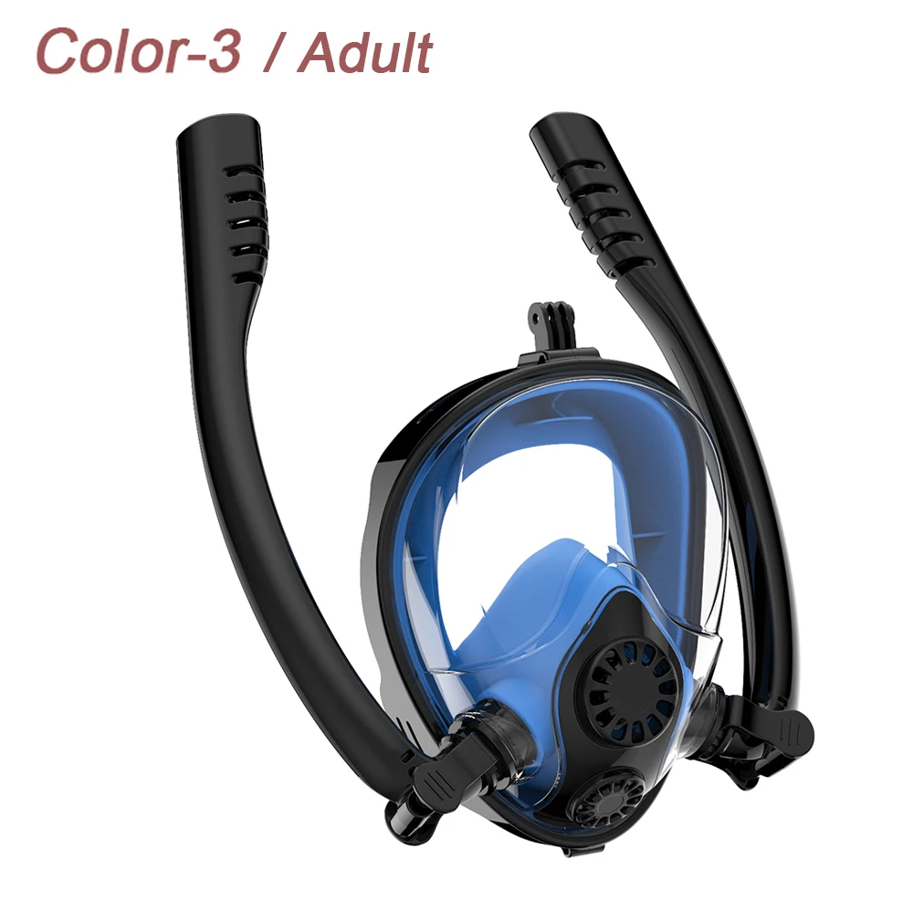 Усовершенствованная дыхательная маска для дайвинга для женщин, мужчин и детей, маска для подводного плавания с двойной трубкой, противотуманная маска для плавания и Сноркелинга - Цвет: Adult 3