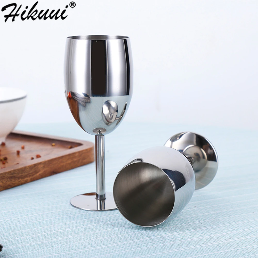 

2Pcs 240ml Wine Glass Stainless Steel Polishing Silver Drinking Cup Bar Champagne Goblet Barware Party Supplies