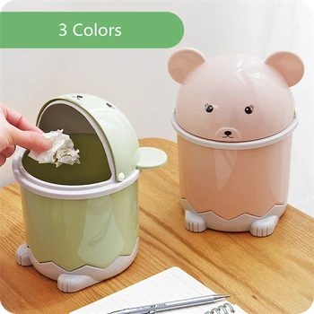 

JiangChaoBo Creative Cute Desktop Trash Home Living Room Coffee Table With Lid Small Paper Basket Mini Flip Plastic Trash Can
