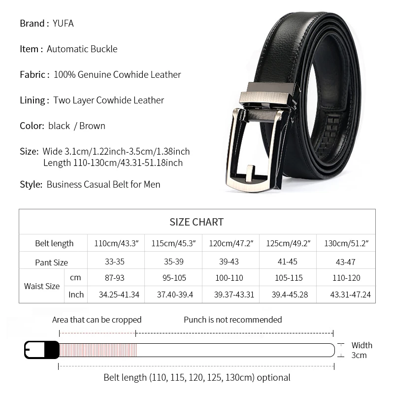 YUFA мужские ремни из натуральной воловьей кожи роскошный ремешок мужские деловые повседневные ремни металлические автоматические пряжки ремня для мужчин 110-130 см
