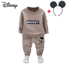 Одежда для мальчиков «Дисней Микки», футболка с длинными рукавами с рисунком медведя из мультфильма, топы и штаны, одежда для маленьких девочек, одежда для младенцев, детский спортивный костюм Bebes
