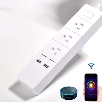 

50pcs Smart Power Strip Smart Socket Intelligent 3 US type AC Outputs+2 USB Outputs WiFi Remote Power Plug on/off with Phone APP