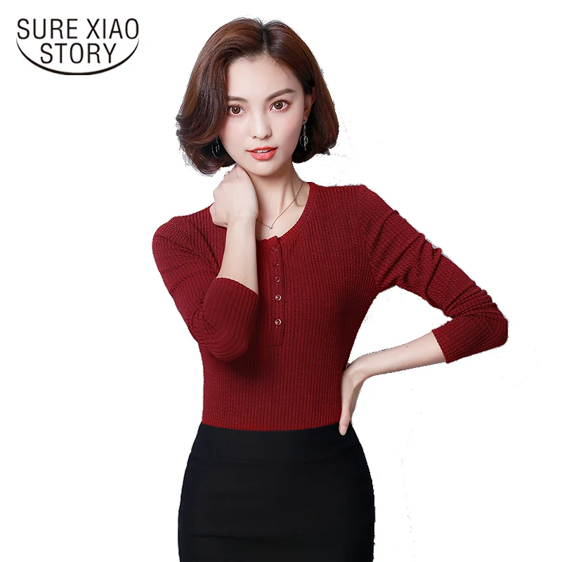 

2019 new long sleeved casual solid o-neck shirt Korean slim shirt coat color female fashion 12B 30