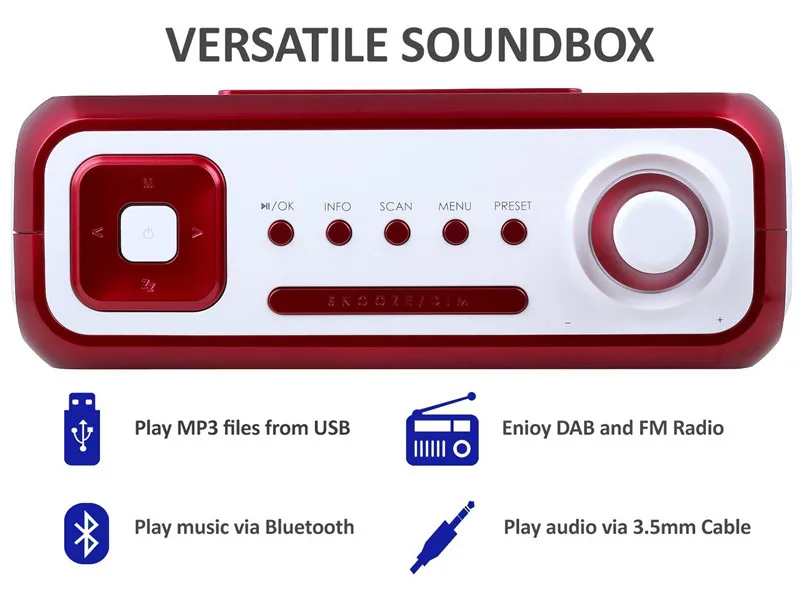 August MB400 DAB Radio and DAB+ Radio with Wireless Bluetooth Speaker and Alarm Clock Music System
