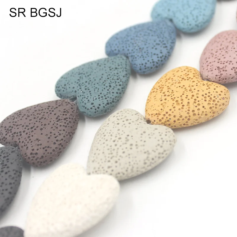 

Free Shipping 27mm Mixed Random Colors Flat Large Heart Beads Volcanic Rock Lava Loose Beads 15inch